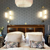 Wild Lone's "Greenhouse" wallpaper in "Ornamental Blue" in a romantic bedroom in an Edwardian house (photo @myedwardianhouse).