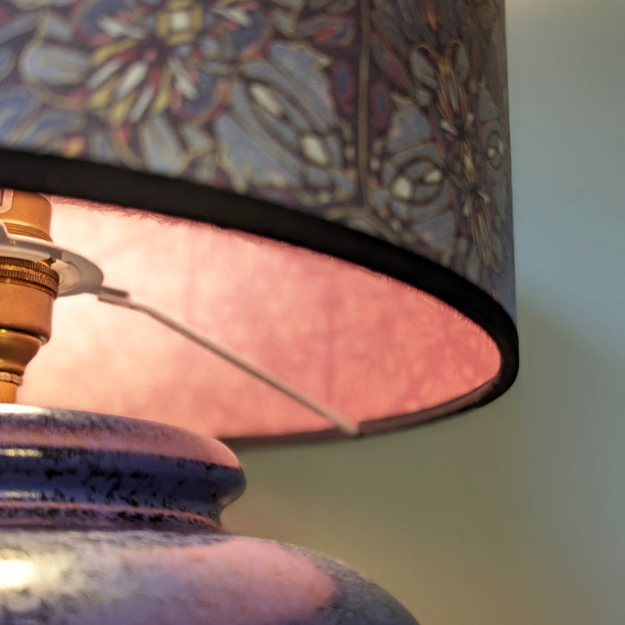 Greenhouse - Ornamental Blue on Vintage Rose - Wallpaper Lampshade - Black Trim Lampshades Wild Lone 