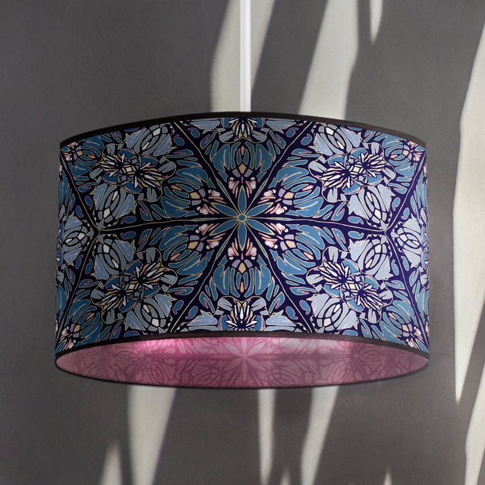 Greenhouse - Ornamental Blue on Vintage Rose - Wallpaper Lampshade - Black Trim Lampshades Wild Lone 